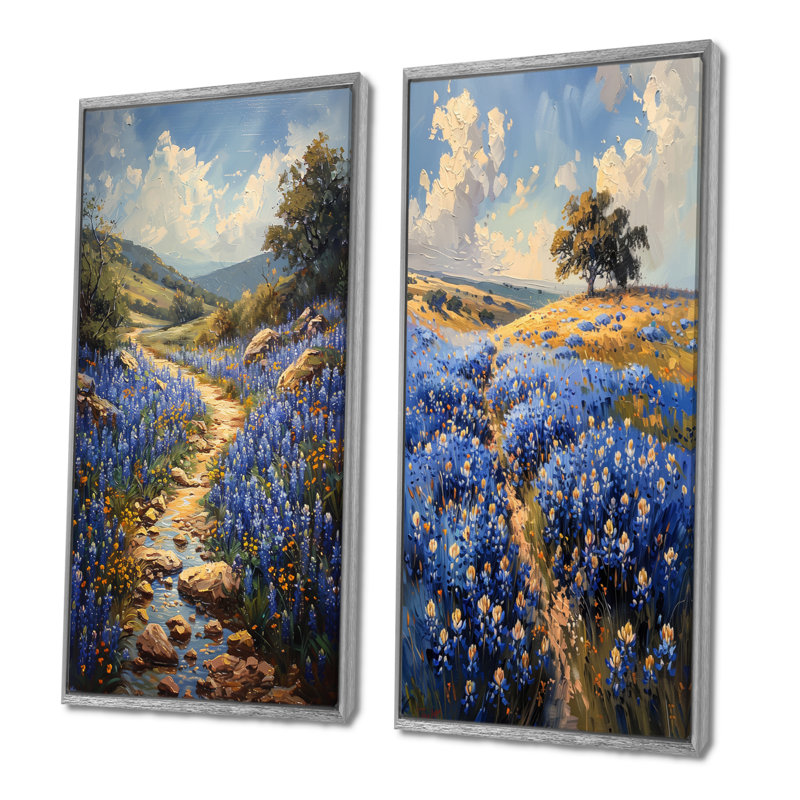 «Blue Bonnets Blue Tranquility Field I - Blue Bonnets», ensemble de 2 pièces, H 28 po x l 24 po, Impression encadrée