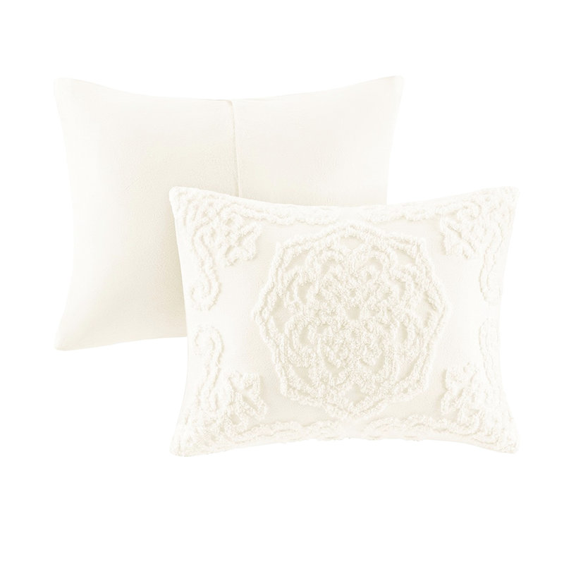 Édredon en chenille à médaillon de coton, Blanc cassé, Édredon double / grand + 2 taies d'oreiller
