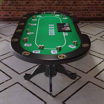 96" Oval Aura Poker Table For 10 Players Texas Holdem Poker Card With Bet Line Felt Surface Jumbo Cup Holders Green
