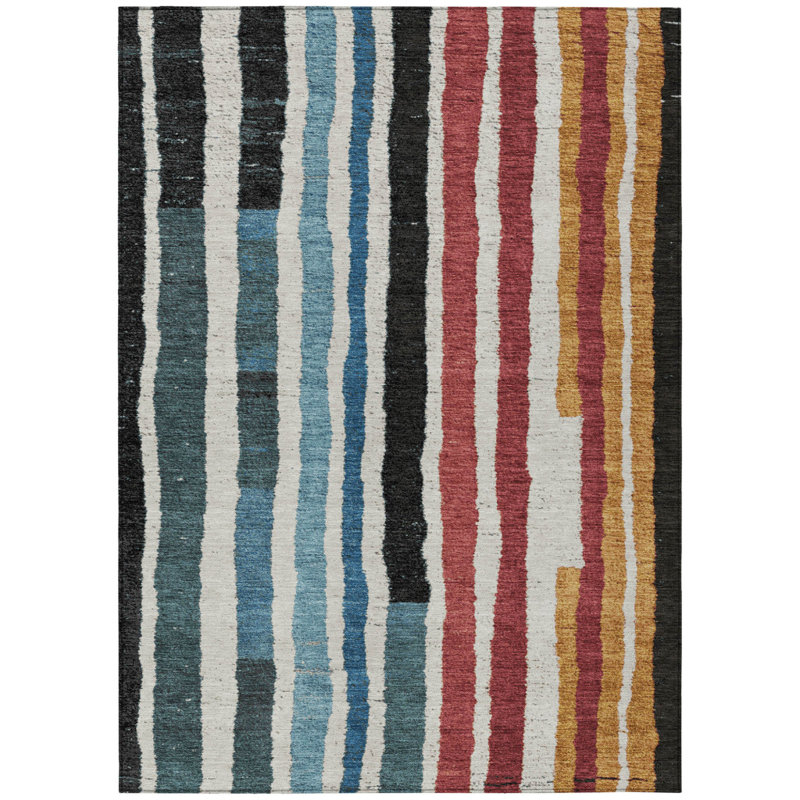 Tapis intérieur lavable rayé bleu denim 3 pi x 5 pi bleu et merlot
