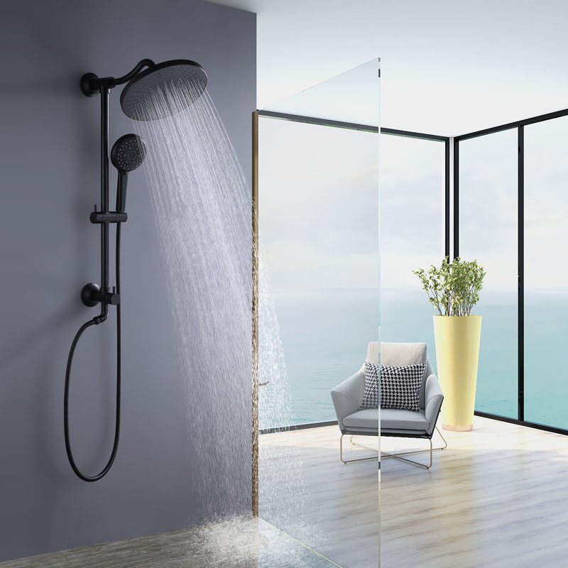 10" Wall Mounted Exposed Complete System With Rain Shower Head And Handheld Shower, Matte Black