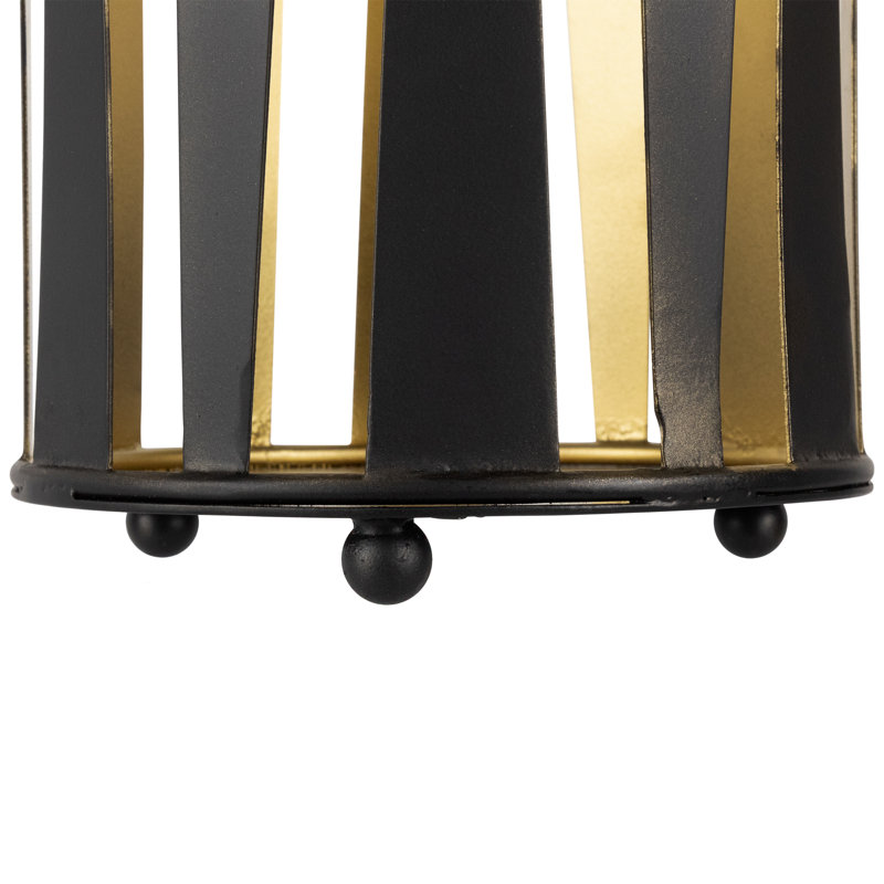 Abstract Iron Pillar Candle Holders - 9" - Black And Gold Finish - Set Of 2