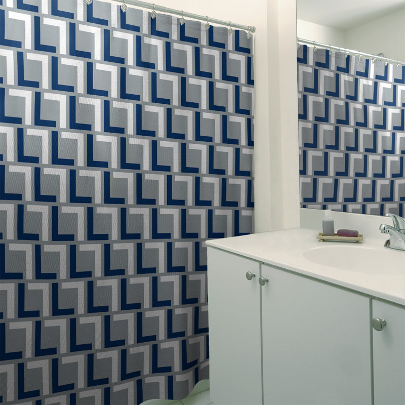 Rideau de douche géométrique simple, Gris / bleu bolide / blanc, Oui
