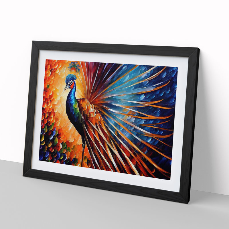 XH1022-6854X Peacock Painting Vol.2 Abstract - Picture Frame Painting, 34cm H x 46cm W x 2cm D, Black Framed