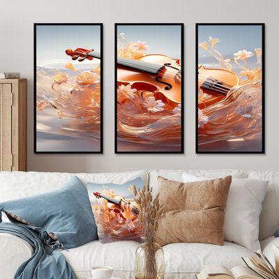 Verre, violon, sérénité, fleurs - musique, art mural