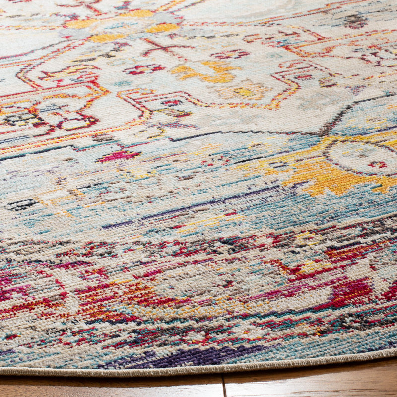 Tapis oriental bleu clair / rouge / gris Lavine, Carré 7 pi