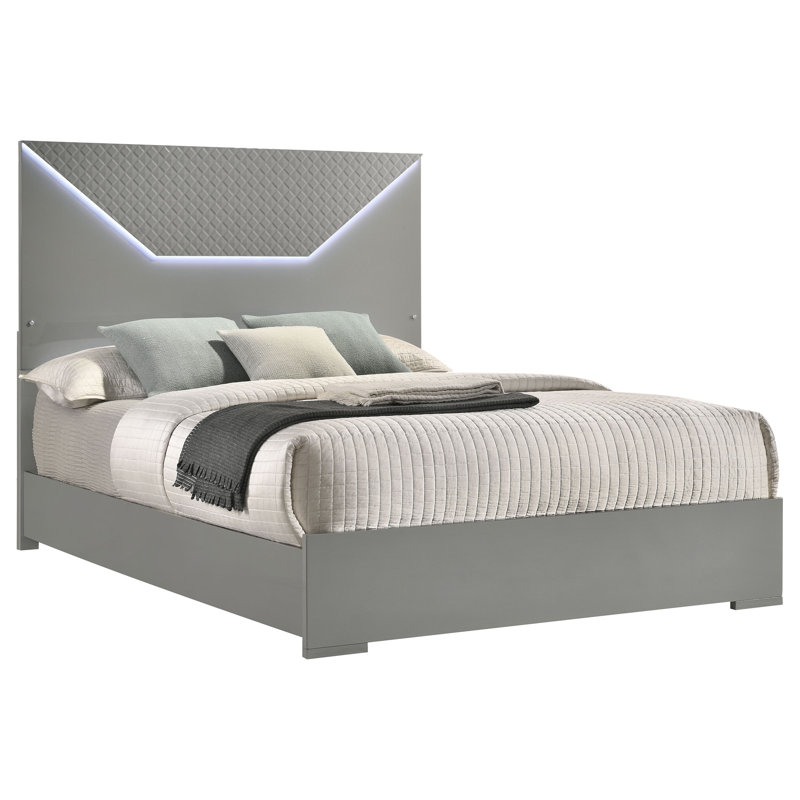 Tête de lit à panneau DEL Tonay gris ultrabrillant, Gris, Grand