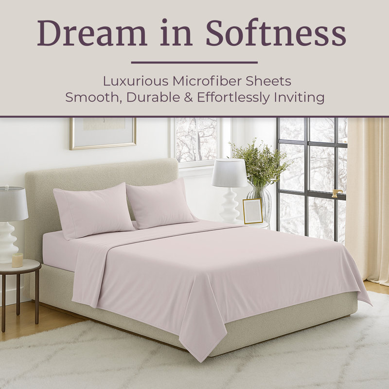 Series 1200 Brushed Microfiber Sheet Set - Wrinkle, Stain & Fade Resistant Bed Linens & Pillowcases, Bone