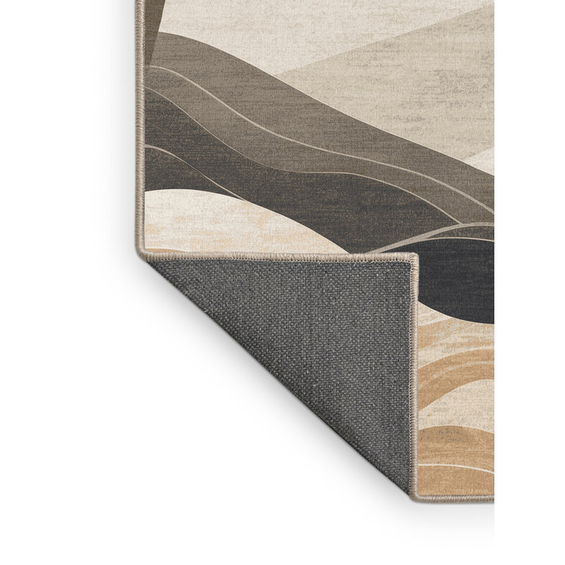 Tapis beige moelleux moelleux à motif ombré tropical - reliure beige, Rond 7 pi