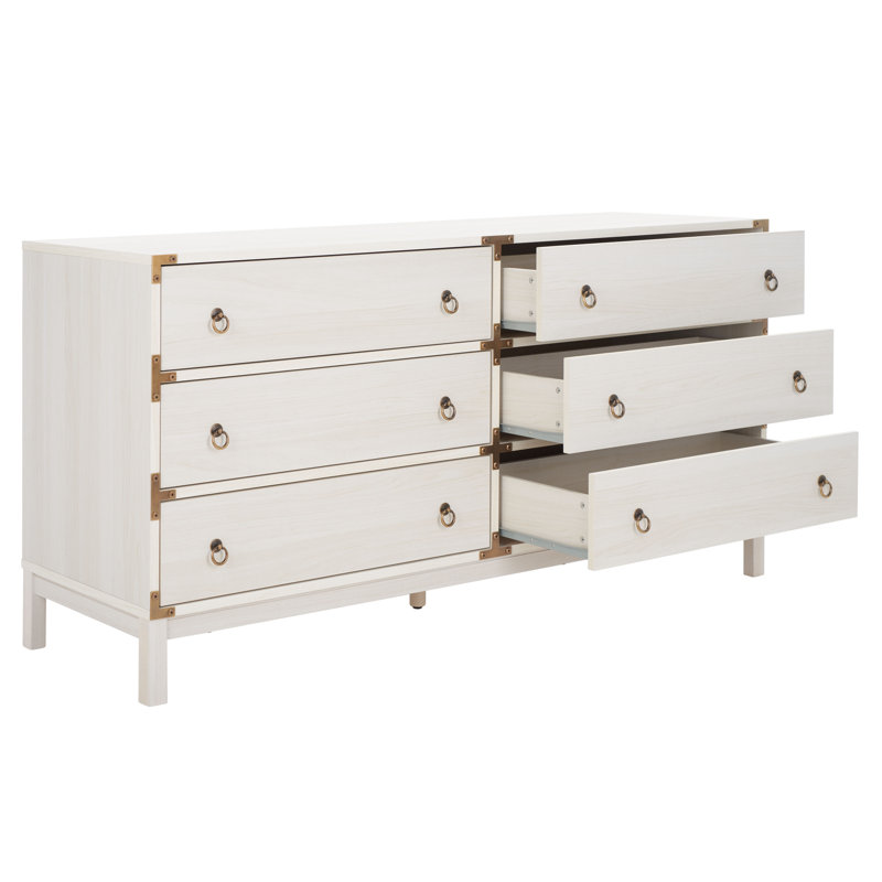 Akyah 60.7" W 6-Drawer Double Dresser with Ring Pulls, Bleached White