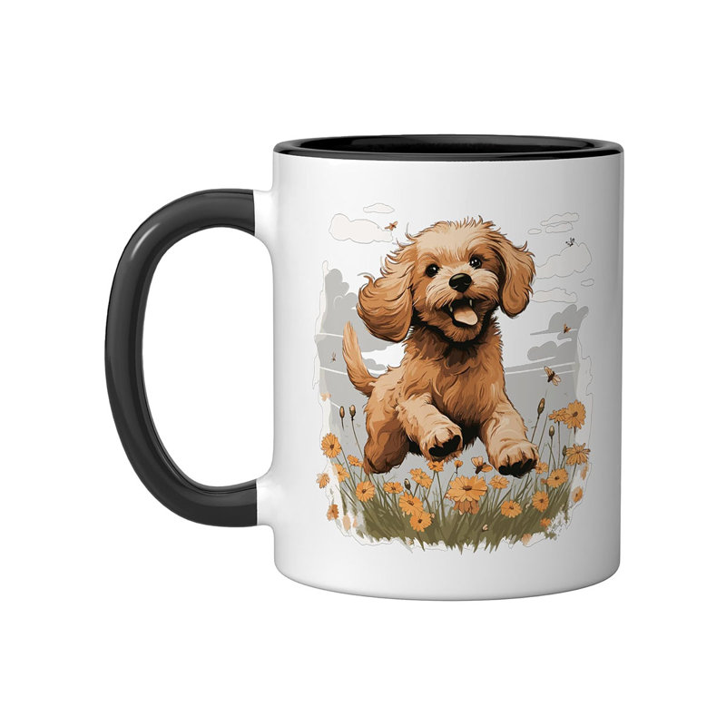 Cute Dog Ceramic Mug, Black/White, 11oz