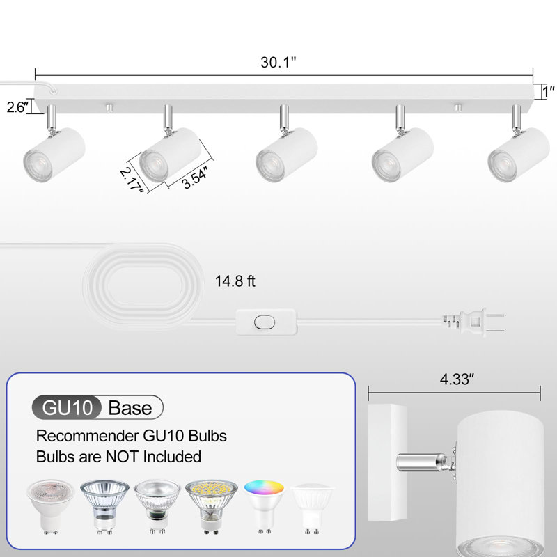 Plug-In 5-Light Track Lighting Kit with 15FT Cord