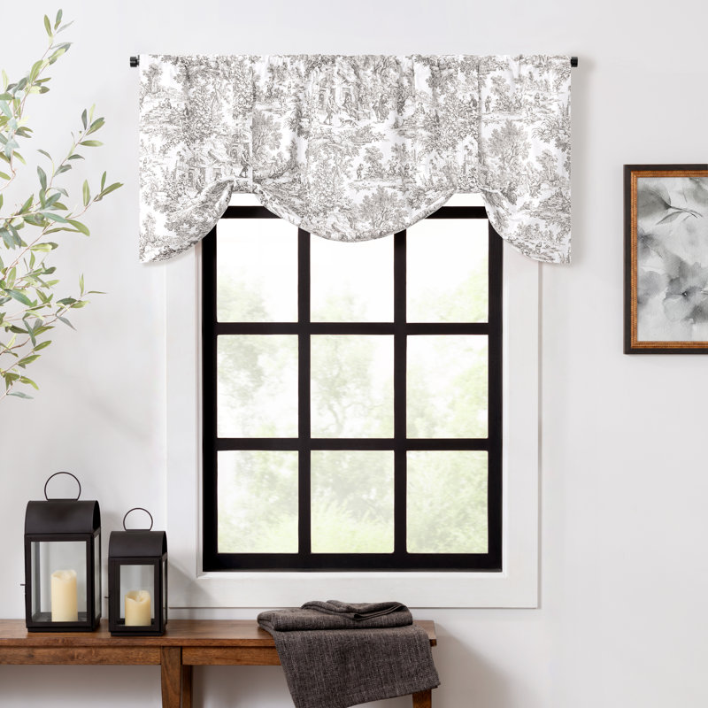 Amelie Cotton Toile Tie-Up Window Valance, Gray