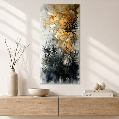 Or noir luxuriant, palmier tropical, forêt I - impression encadrée sur palmier, art mural bord de mer