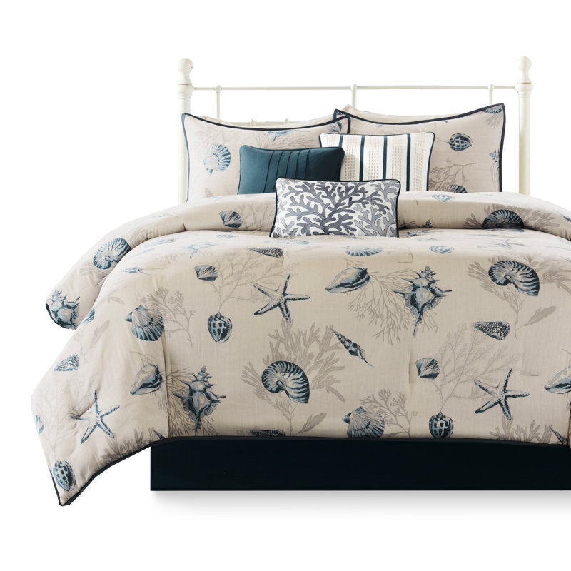 Édredon grand 7 pièces bleu - coton croisé à tissage croisé à 180% avec détails 100%