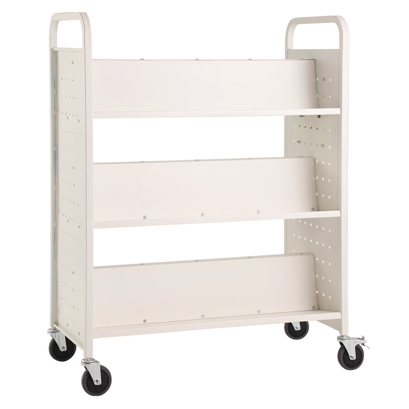 49.2'' H Book Cart with Wheels, White, 49.2" H x 39.4" W x 20" D