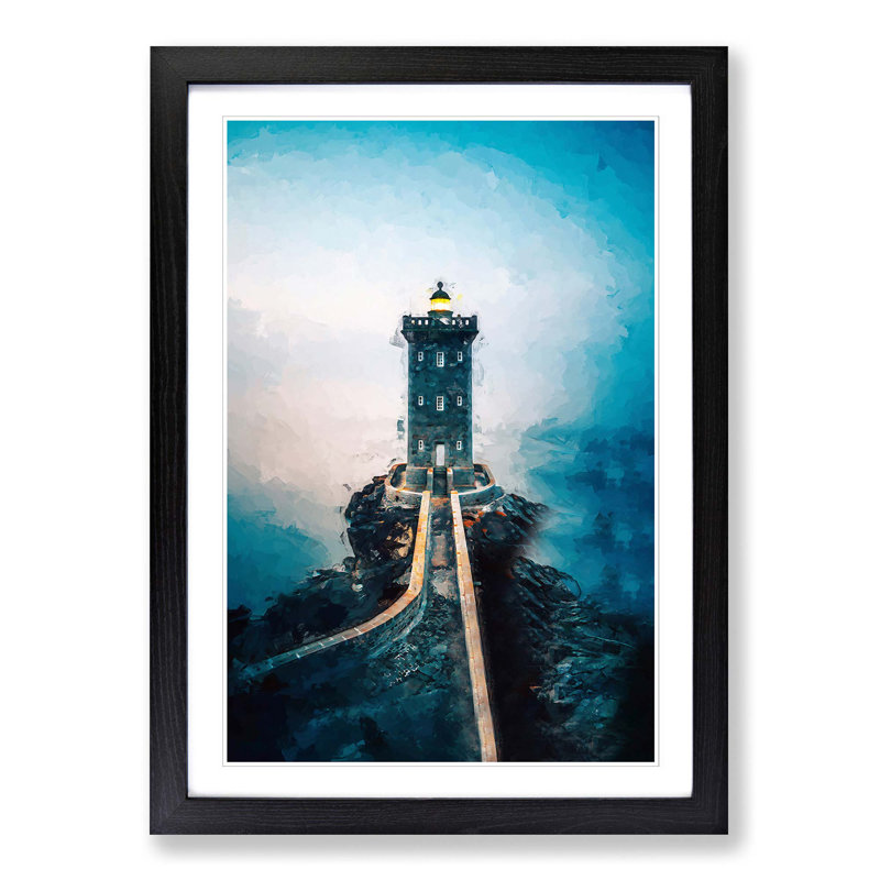Lighthouse in Le Conquet France in Abstract - Picture Frame Graphic Art Print, Black Framed, 87cm H x 62cm W x 2cm D