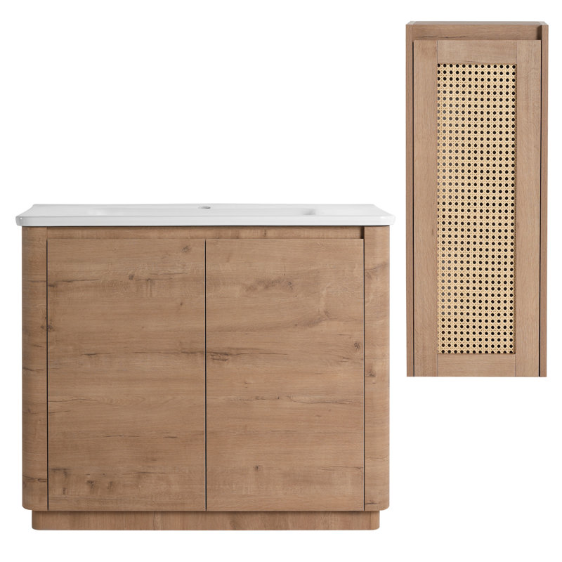 Meuble-lavabo autoportant 40 po avec lavabo en céramique et armoire d'appoint 40 po