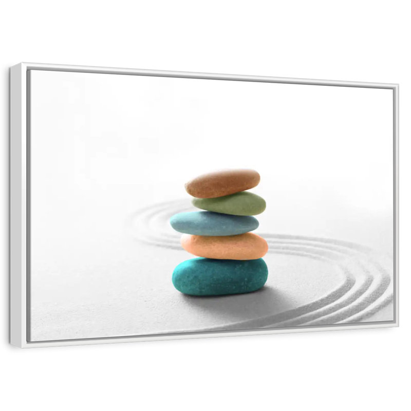 Pierres zen colorées, Cadre flottant blanc, 40 po x 27 po