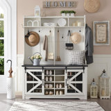 Krischan 59" Wide Farmhouse Hall Tree, Open Storage And Shoe Storage