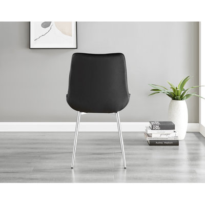 Lenworth Modern Chrome Metal and Glass Dining Table Set with 4 Luxury Velvet Dining Chairs