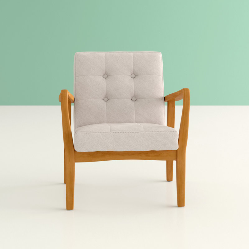 Babic 28.25" Wide Tufted Armchair, Medium Beige Polyester, Brown Wood