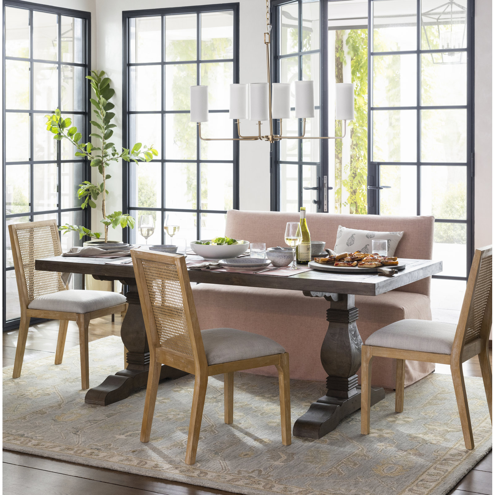 Silvia 57" Dining Bench, Zuma Rosequartz Textured Linen