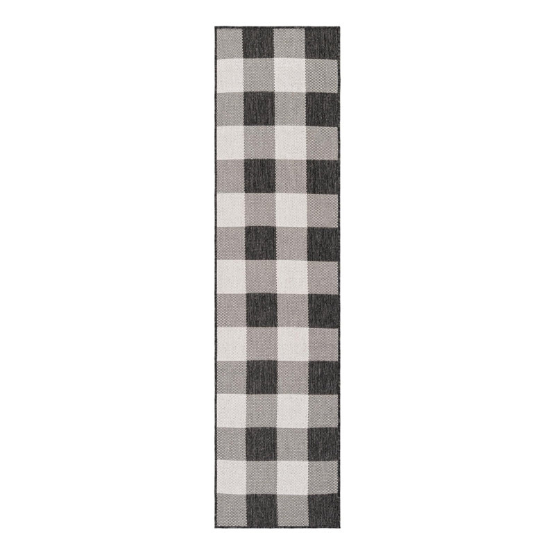 Tapis noir / blanc en polypropylène tissé à la machine Tatasha, Tapis de couloir 2 pi x 8 pi