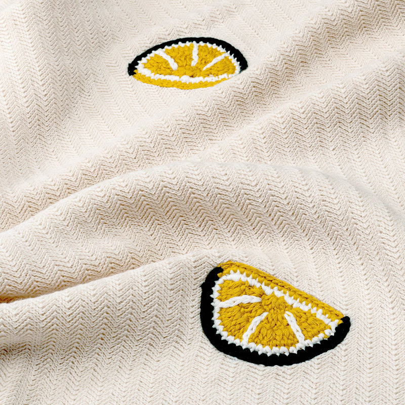 Clementine Lemon Embroidered Knit Baby Blanket