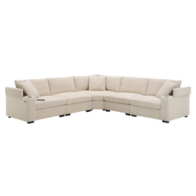 104" Convertible L-Shaped Sectional Sofa, Corduroy Corner Couch With Armrest Storage, Cup Holders, USB Charger, Irregular Corner, Oversized Comfy Modular Sofa For Living Room&Apartment