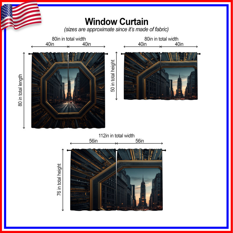 Rideaux gratte-ciel City Skyline, 80 po x 52 po - 2 panneaux, Obscurcissement de chambre