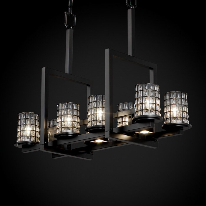 8 - Light Dimmable Chandelier, Matte Black, Swirl with Clear Bubbles