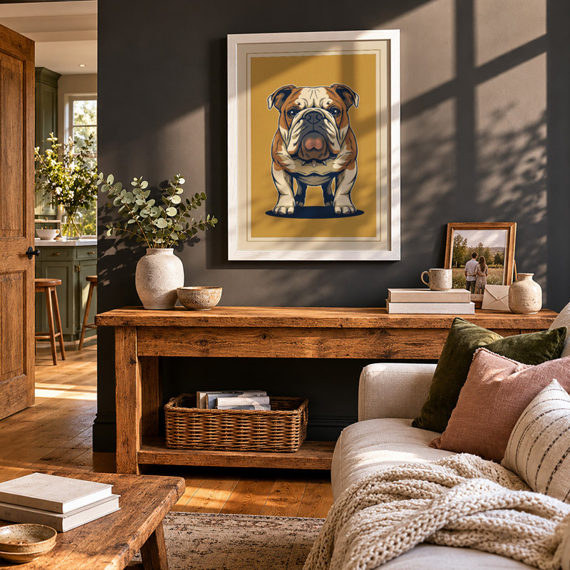 Bulldog Portrait Modern - Framed Print, A4 - 29.7 x 21.0 cm, White