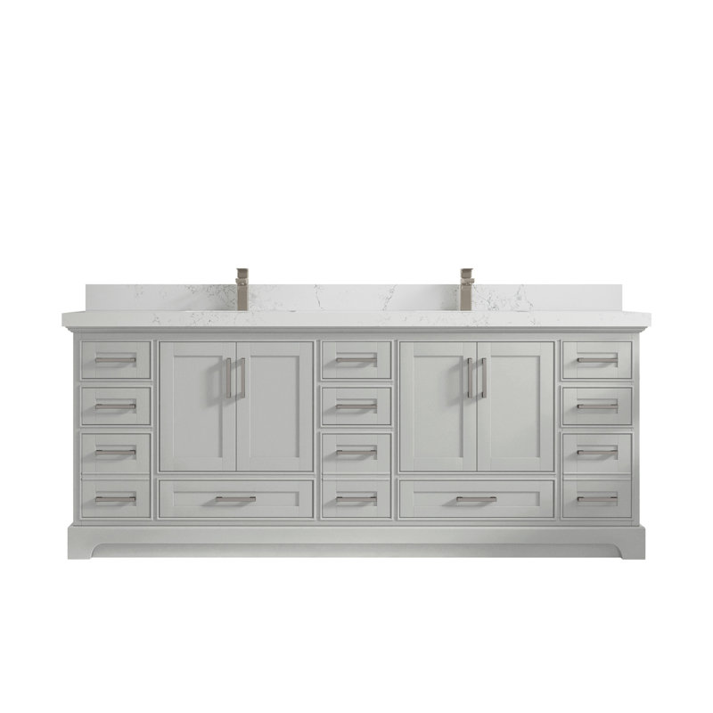 Eser 84'' Double Bathroom Vanity with Top, Coventry Gray, Empira White Quartz