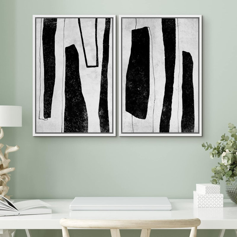 Illustration de formes abstraites de style Mid-Century noir et gris avec des formes abstraites et minimalistes Boho Relax Zen