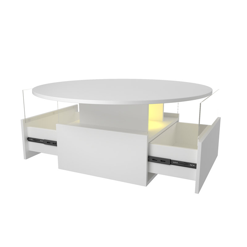 Solid Round Coffee Table with Two Drawers, White