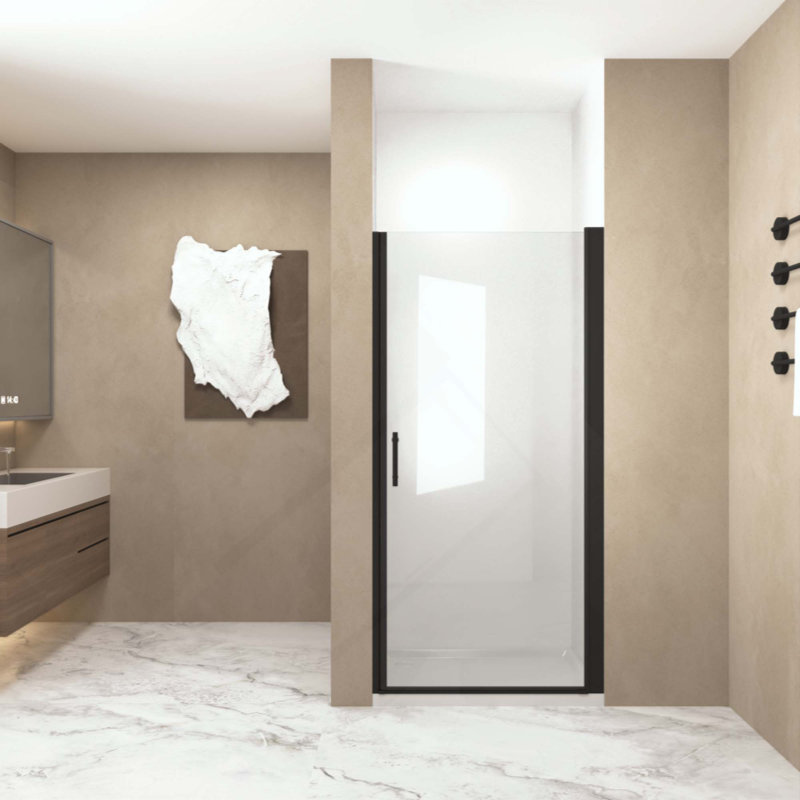 Cadre en aluminium de porte de douche pivotante, demi-cadre, film en verre trempé antidéflagrant de 1/4 po (6 mm), Noir mat
