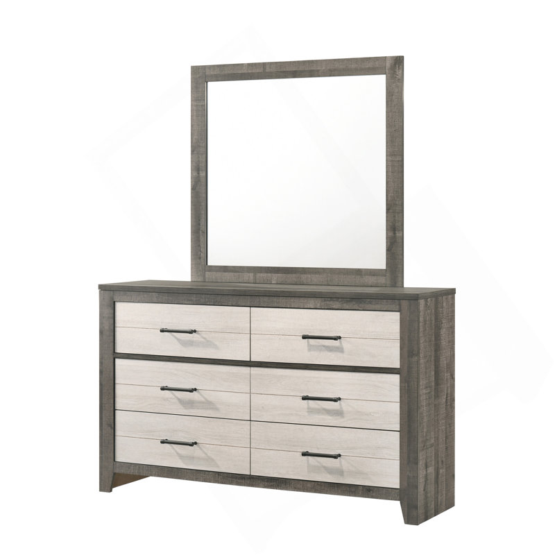Commode 1 pièce commode à deux tons avec rangement à six tiroirs et poignée de tiroir en métal gris beige