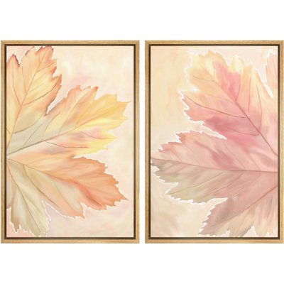Autumn Leaf Duo Soft Botanical Art – Pictures Framed Canvas Print 2 Pieces Wall Art
