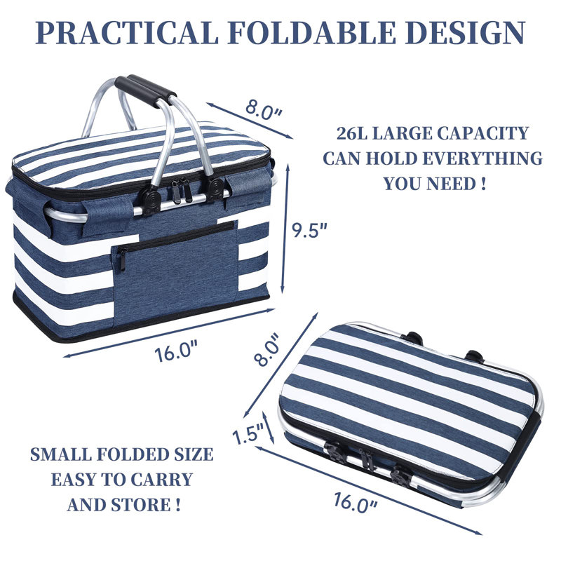 Panier isotherme pique-nique isolé, sac isotherme pliable, Blue