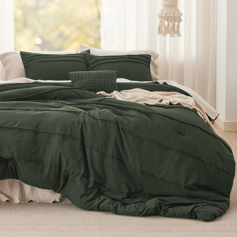 Bedsure Pinch Pleat Comforter Set Boho Bed-in-A-Bag Bedding Set with  Pillowcases for All Season, Olive Green