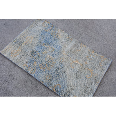 Tapis bleu classique en laine 24,8 x 38,6 pouces