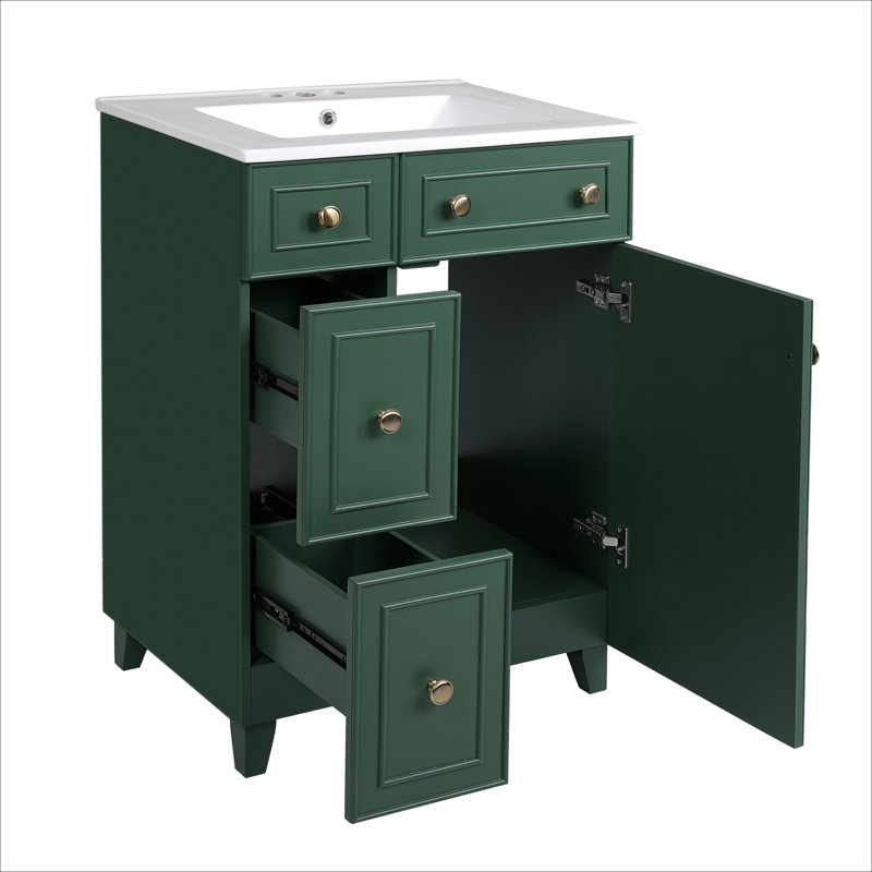 Meuble-lavabo 24 po avec lavabo en céramique, Vert givré