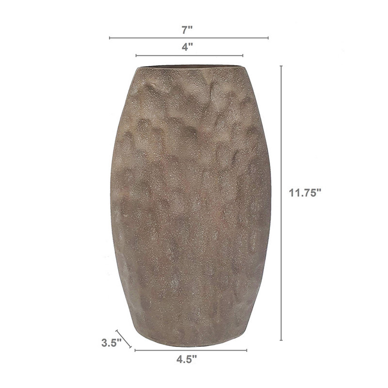 7X3.5X11.5" Tapered Aluminum Vase With Textured Chocolate Brown Finish, 11.7" H x 7" W x 3.5" D