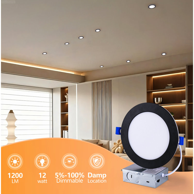 Paquet de 12 luminaires de plafond minces minimalistes modernes avec 5CCT sélectionnables et mode veilleuse ambre, Black