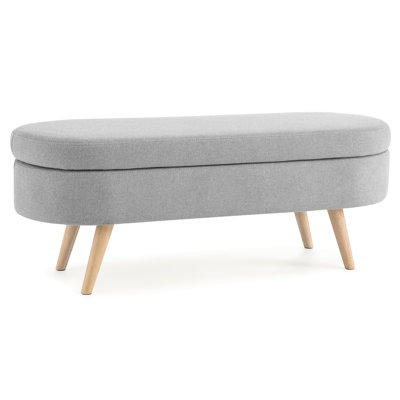 43.5"X16"X16" Grey Oval Storage Bench - Specific Rubber Wood Legs Footstool And Seat With Clear