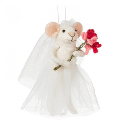 Ornement de souris mariée avec fleurs