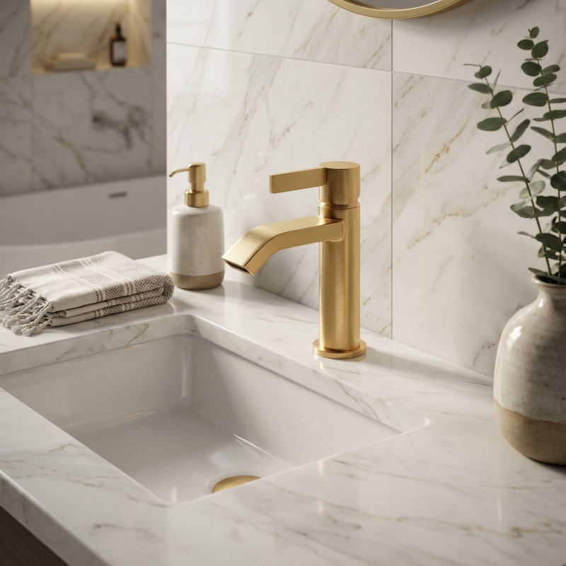 Single Lever Basin Mixer Faucet, Brushed Gold