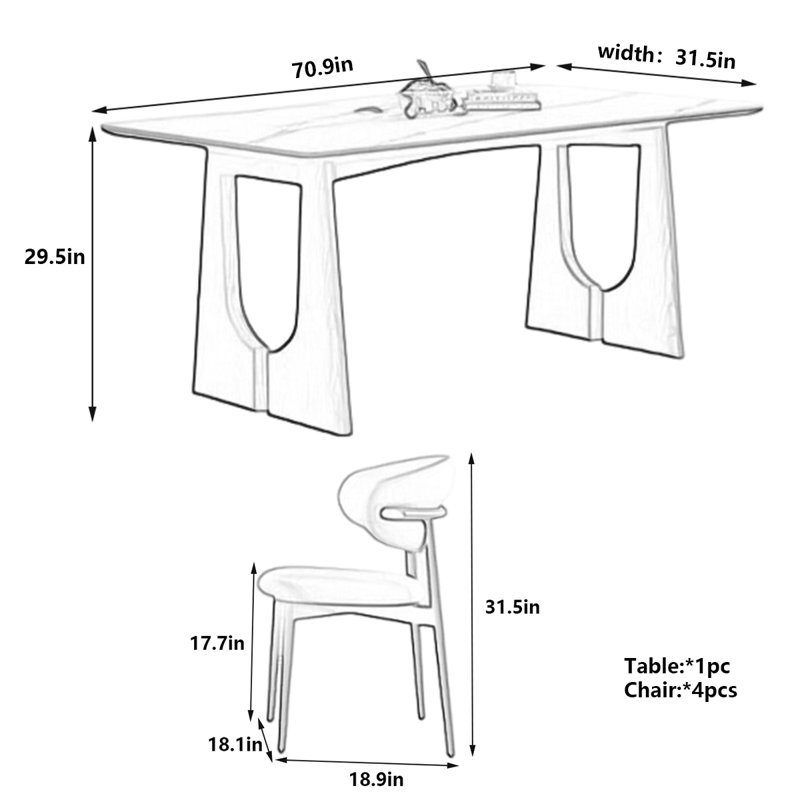 Table de salle à manger Retro, H 29,5 po x L 70,9 po x l 31,5 po