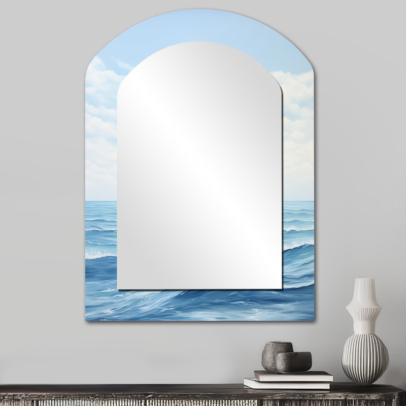 Oceans Infinity Dreamscape II - Minimalism Arch Decorative Mirror, Modern Asymmetrical Wall Mirror, Printed Metal Art